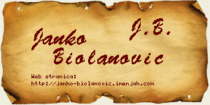 Janko Biolanović vizit kartica